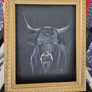 Original Texas Longhorn Drawimg 11x14 Will Come With Mat Frame Not Included